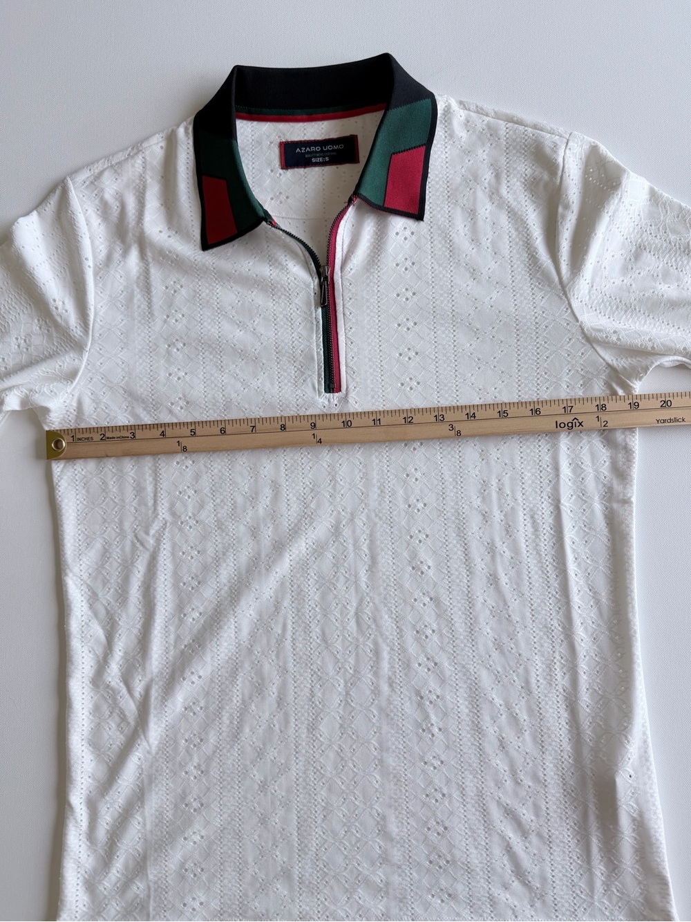 Azaro Uomo Eyelet Knit Quarter Zip Polo White Red Green Unisex Size S - Picture 6 of 11